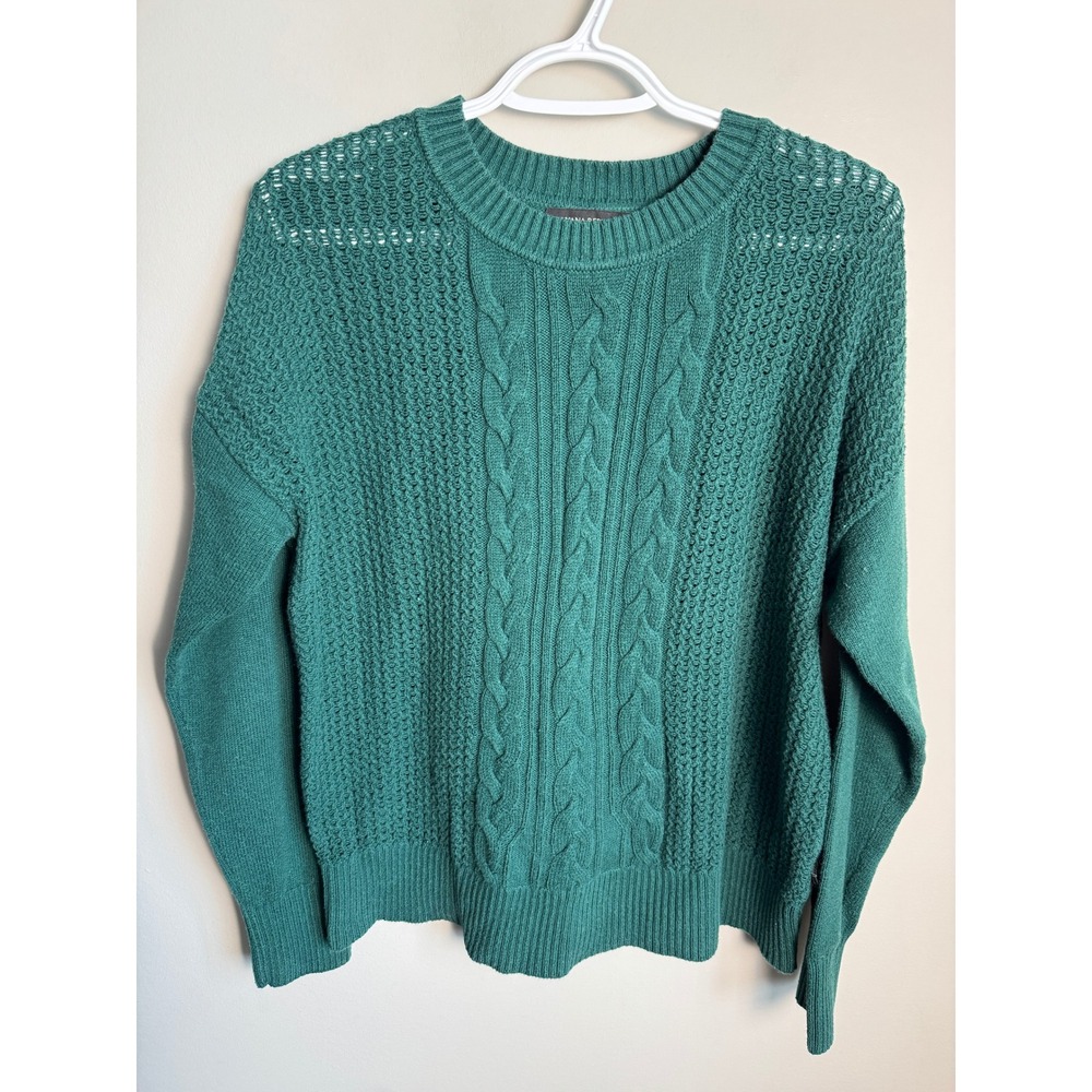 Banana Republic Womens Green Cable Knit Pullover Sweater Size L Preppy Cozy
